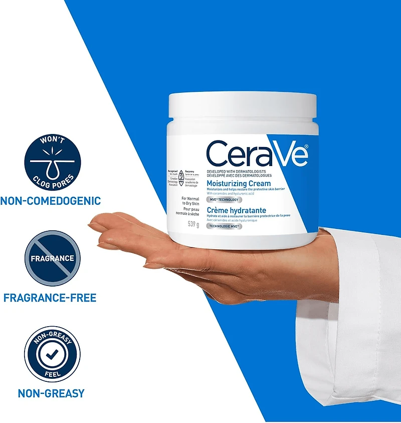 CeraVe Moisturizing Cream, Rich Face and Body Cream with Ceramides and Hyaluronic Acid for Dry Skin, 539g