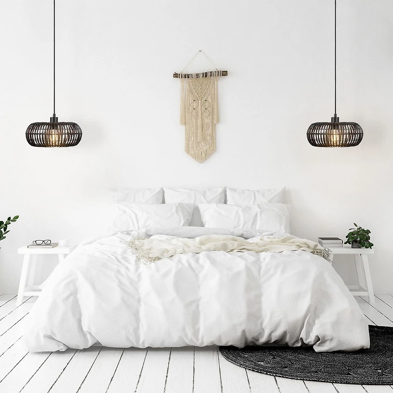 Fitz 1-Light Matte Black Pendant Lighting with Rattan Shade