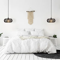 Fitz 1-Light Matte Black Pendant Lighting with Rattan Shade