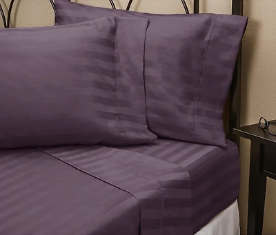 Johnson Home 400 Thread Count Egyptian Cotton Pillow Case Deep Purple Damask Stripe Queen