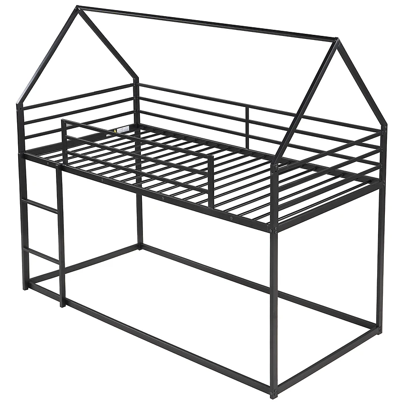 Noble House Twin over Twin House Bunk Bed with Built-in Ladder,Black