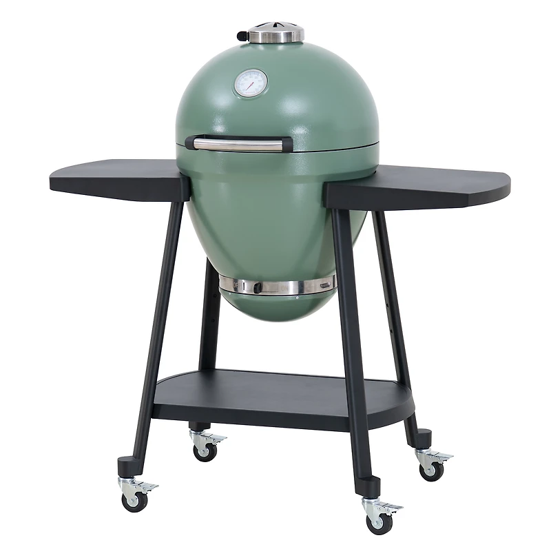 Sunjoy Charcoal Grill 20-Inch Kamado Grill Outdoor Egg Grill with Pizza Stone, Ultimate BBQ Grill and Smoker with Wheels