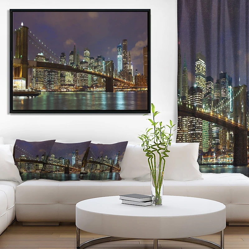 Design Art Brooklyn Bridge Panoramic View Framed Canvas Art Print