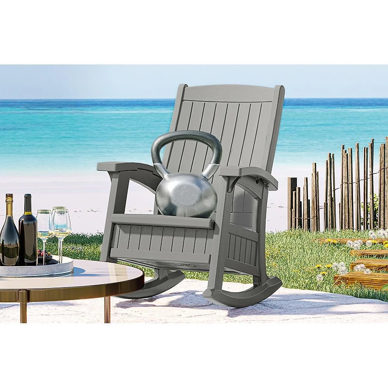 Suncast Outdoor Rocking Chair with Storage, Multi-Wall Resin, Dove Gray