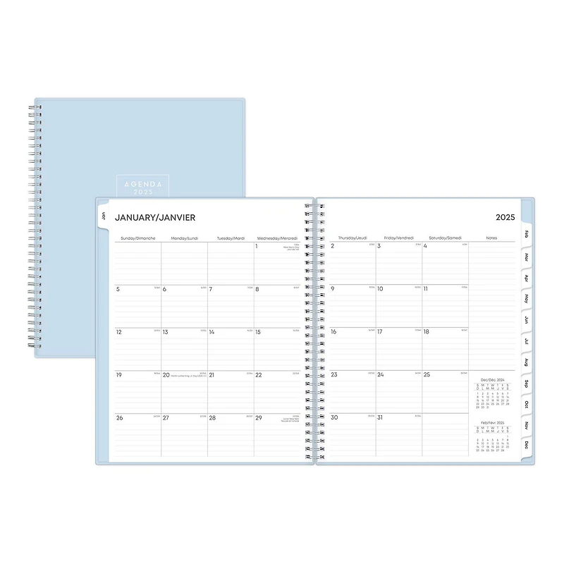 2025 Weekly Monthly Planner, 8.5 x 11, Blue Sky, Solid Morning Blue