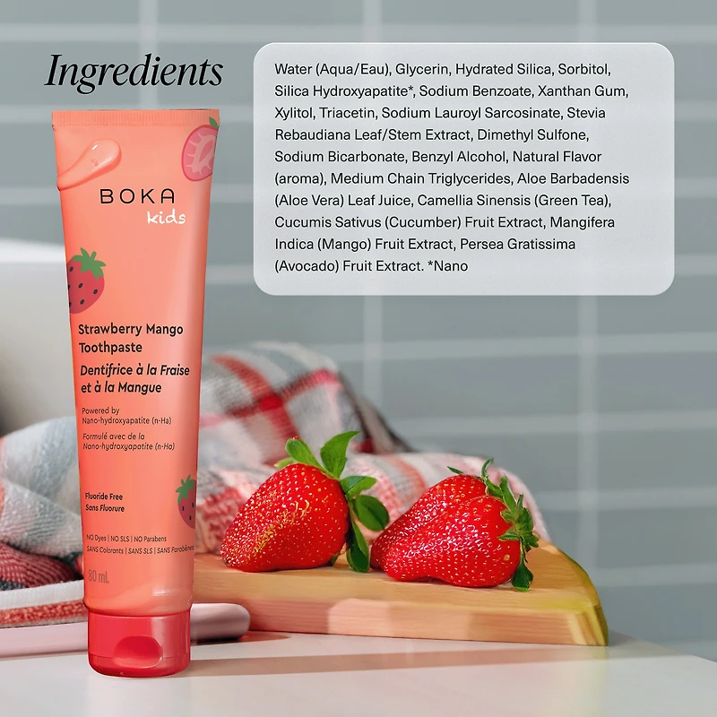Boka Fluoride Free Toothpaste, Nano Hydroxyapatite, Strawberry Mango Flavor - 80ml - 1pk