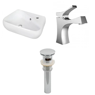 17.5-in. W Wall Mount White Bathroom Vessel Sink Set For 1 Hole Right Faucet AI-26301