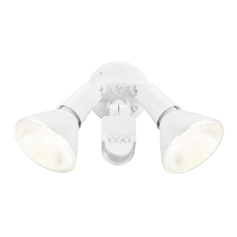 Globe Electric 300W Weather Resistant Motion Sensor Activated Twin Light Security Light, White Finish, 180 Degree Detection Zone (79770)