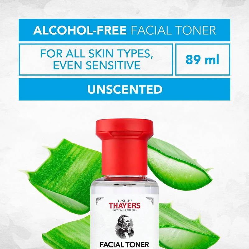 THAYERS Tonique Visage Non Parfumé Pétale de Rose Sans alcool formule à l'hamamélis et à l'aloès Format voyage 89ml