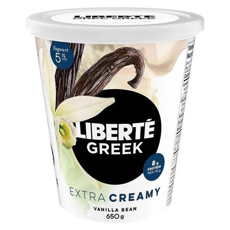 Liberté Greek 5% Extra Creamy Yogurt, Vanilla Bean, High Protein, 650g