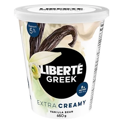 Liberté Grec Yogourt Extra crémeux 5 %, Gousse de vanille, Teneur élevée en protéines, 650g