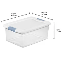 Sterilite 14 L Latching Box, Small Clear Plastic Storage Bin with Lid and Light Blue Latch, 12 Pk
