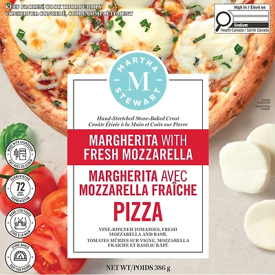 Pizza Martha Stewart margherita avec mozzarella fraîche, étirée à la main et cuite sur pierre, avec croûte au levain, 368 g