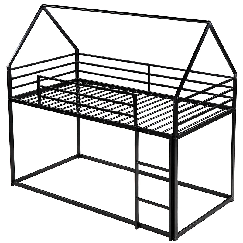 Noble House Twin over Twin House Bunk Bed with Built-in Ladder,Black