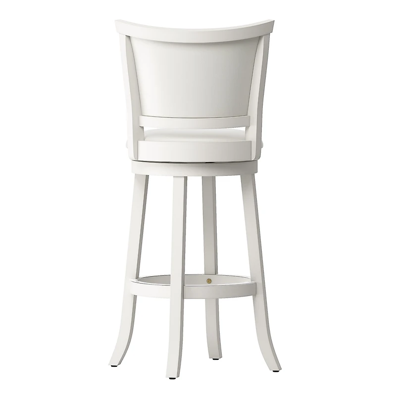 CorLiving Wesley Solid Wood Swivel Bar Height Indoor Barstools with Faux Leather Upholstered Padded Seats and Backs, White (Set of 2)