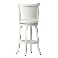 CorLiving Wesley Solid Wood Swivel Bar Height Indoor Barstools with Faux Leather Upholstered Padded Seats and Backs, White (Set of 2)