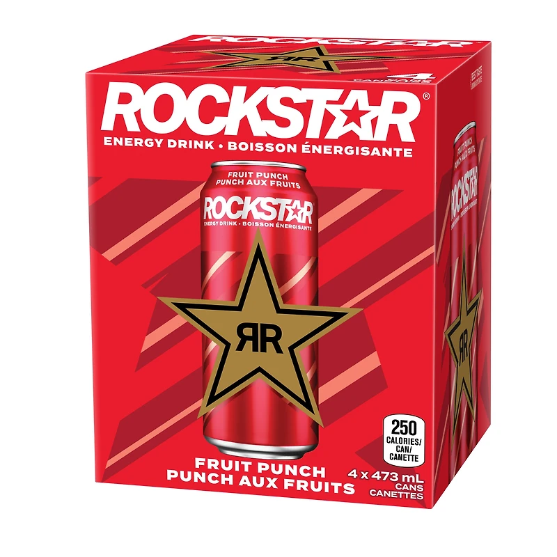 Rockstar Punched Fruit Punch Energy Drink 4 x 473 mL, Cans