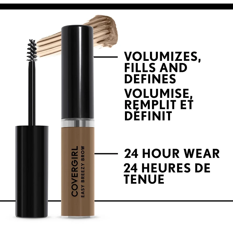 COVERGIRL Easy Breezy Brow Volumizing Gel, Holds Brows for 24 Hours, Infused with Argan Oil & Biotin, 100% Cruelty-Free