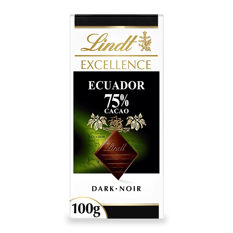 Lindt EXCELLENCE Ecuador 75% Cacao Dark Chocolate Bar, 100g