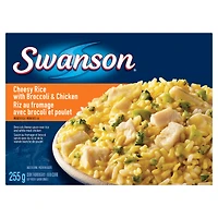 Swanson Cheesy Rice with Broccoli & Chicken Frozen Dinner, Broccoli Cheese Sauce Over Rice and White Meat Chicken, Swanson Cheesy Rice with Broccoli & Chicken, 255g