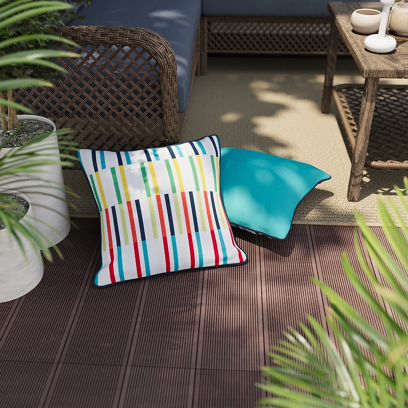 HOMETRENDS 16" x 16" Bright Stripes Outdoor Toss Cushion, Fade Resistant