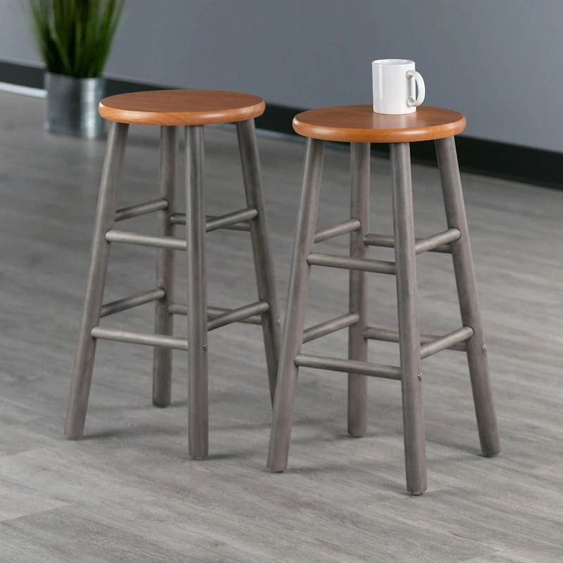 Huxton 2Pc Counter Stool Set Gray / Teak