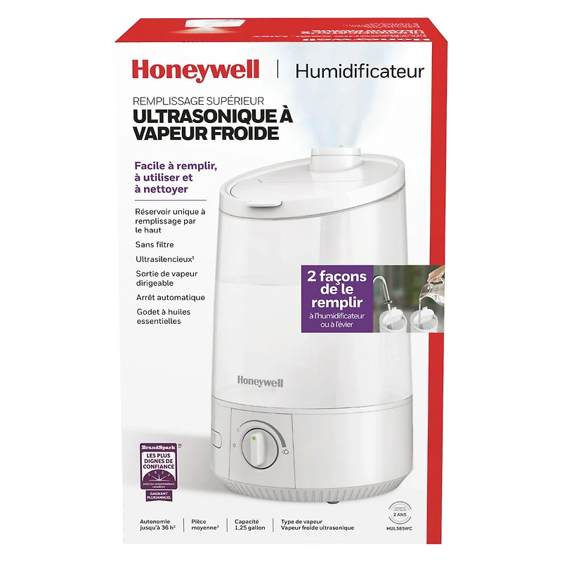 Honeywell HUL585WC 1.25-Gallon Top Fill Ultrasonic Cool Mist Humidifier, White