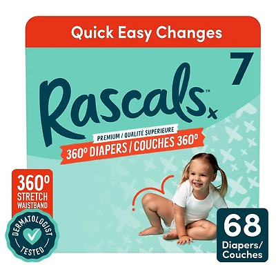 Couches Rascals Premium 360, Taille 7, 68 unités
