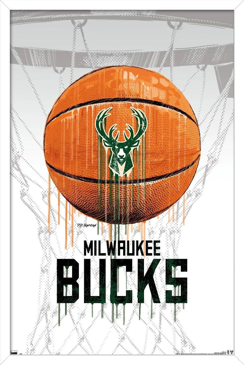NBA Milwaukee Bucks - Drip Ball 20 Wall Poster, 22.375" x 34" Framed