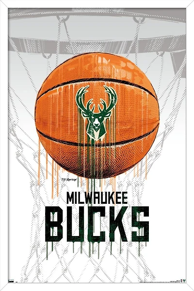NBA Milwaukee Bucks - Drip Ball 20 Wall Poster, 22.375" x 34" Framed
