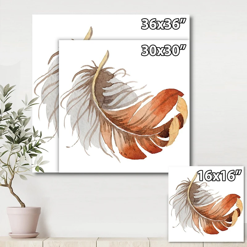 Designart Orange Ethnic Bird Feather Canvas Wall Art