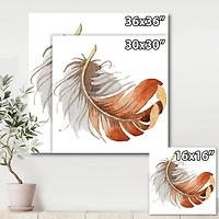 Designart Orange Ethnic Bird Feather Canvas Wall Art