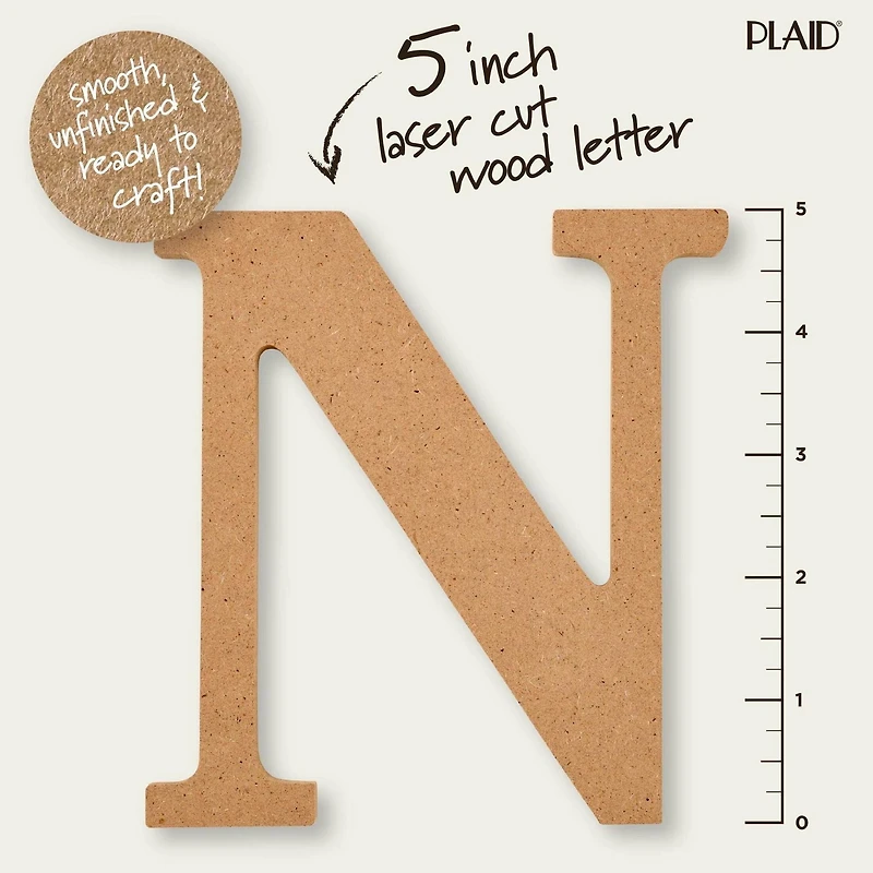 Plaid Unfinished Wood 5" Letter, N