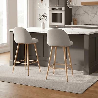Ensemble de 2 tabourets de bar modernes Homy Casa avec revêtement en tissu - Hauteur d'assise réglable de 66 cm (26 po) - Idéal pour îlot de cuisine