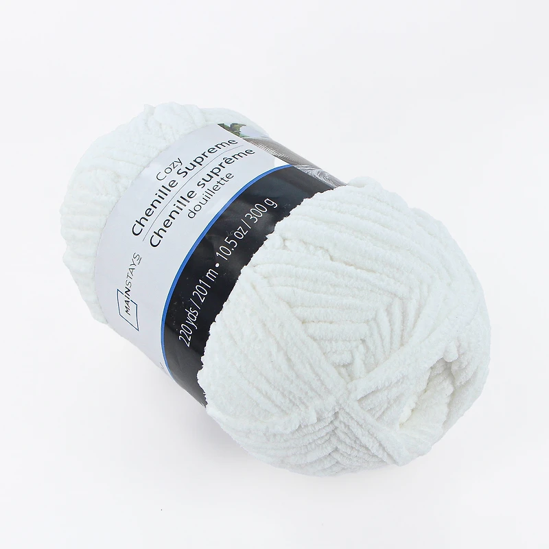 MAINSTAYS Cozy Chenille Supreme, 201 m (220 yd), 300 g (10.5 oz), 100% Polyester, White, 300 g (10.6 oz)