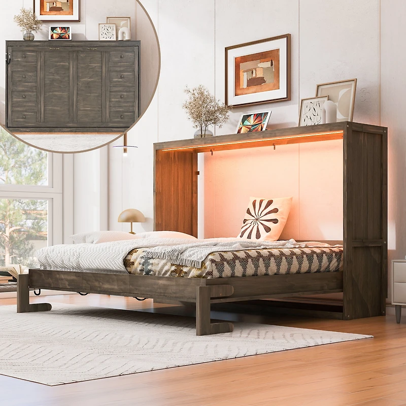 Lit escamotable Noble House grand format avec éclairage DEL, brun