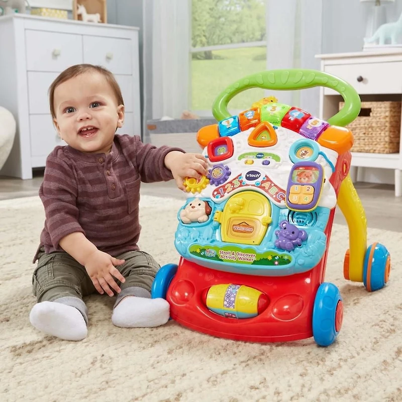 VTech Stroll & Discover Activity Walker, Red, Grow with Me Baby & Toddler Toy - English Version, 9-36 months
