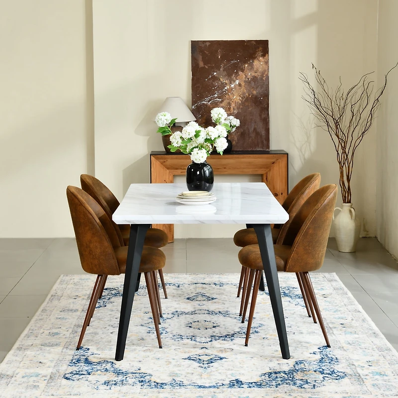 Homy Casa Modern 5-Piece Rectangular Fuax Walnut Dining Table Set with Padded Chairs