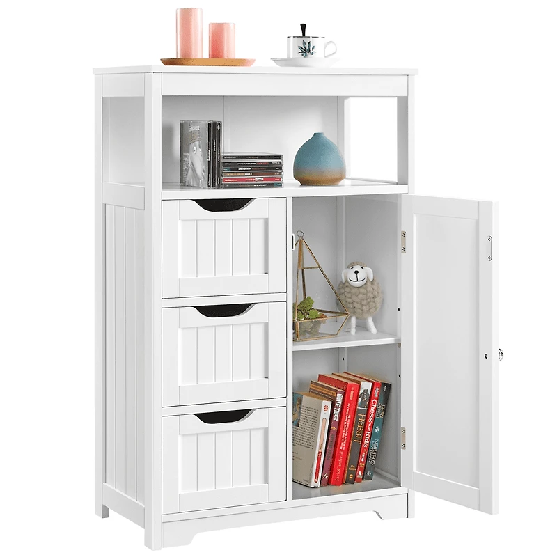 FullFurnique Wooden Freestanding Storage Bathroom Floor Cabinet w/ Drawers, White