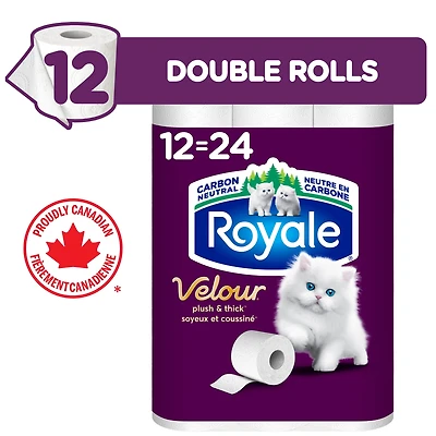 Royale Velour, 2 Ply Toilet Paper, 12 Equal 24 Bathroom Tissue Rolls