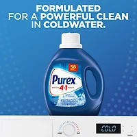Purex Cold Water, Concentrated Liquid Laundry Detergent with 4in1 benefits, Tough on Stains, Brightens and Whitens Clothes, 1.94, 58 Wash Loads, HE Compatible, 1 bottle