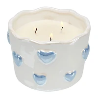 12oz Ceramic Blue Heart Candle, 3-Wick