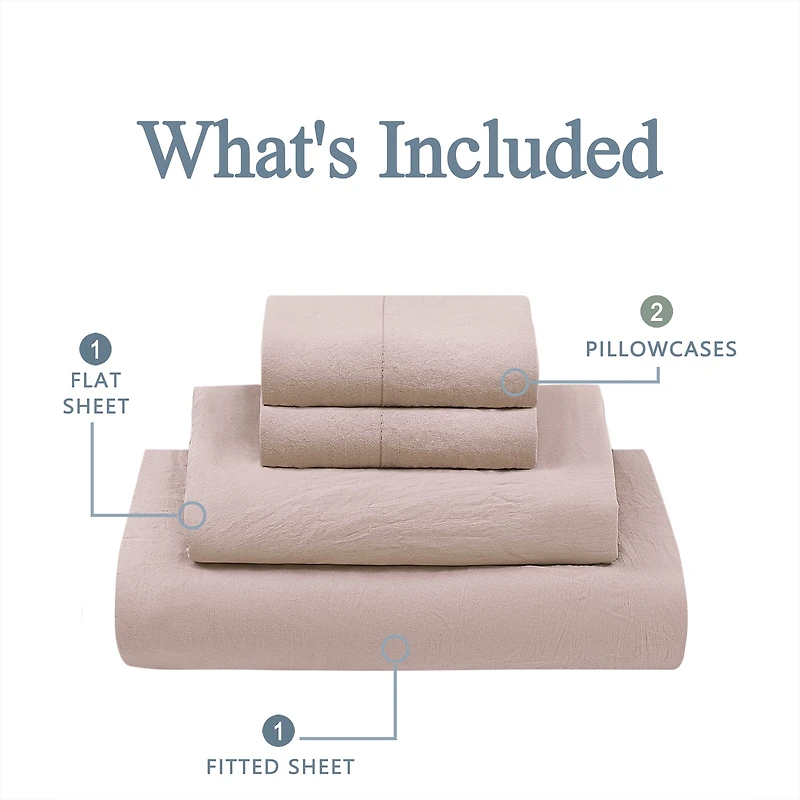 Mainstays Washed Ultra Soft Microfiber Bed Sheet Set, Twin-XL, Pink Blush, 3 Piece