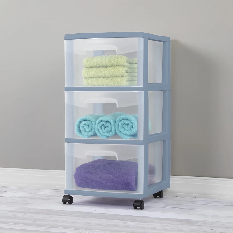 Sterilite 3 Drawer Cart, Light Blue