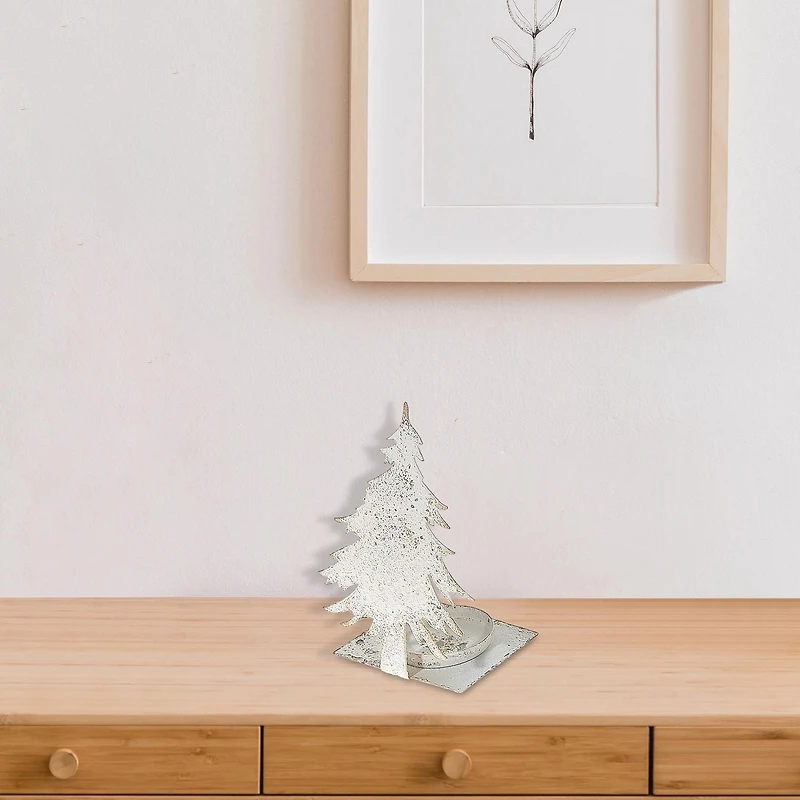 Bougeoir Arbre En Métal Blanc Vieilli