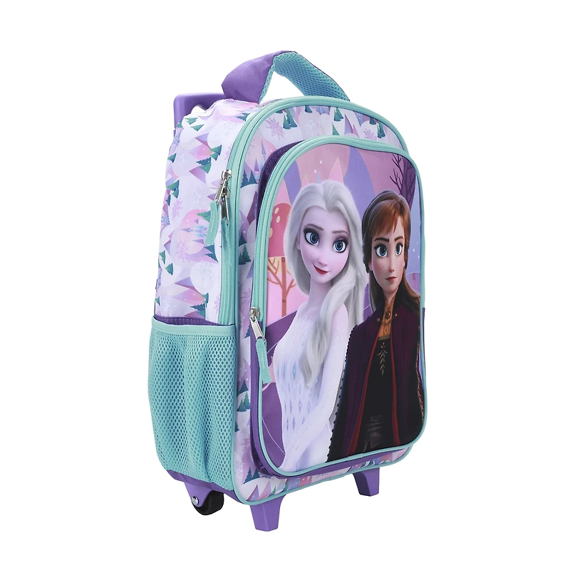Disney Frozen 16-Inch Rolling Backpack with Anna and Elsa Print, Back to School Supplies