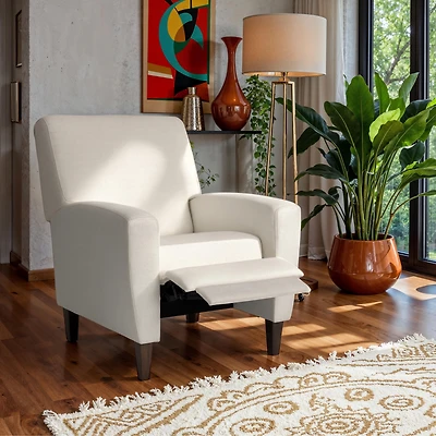 Fauteuil inclinable d'intérieur rembourré en tissu tressé blanc cassé CorLiving Wells avec pieds en bois