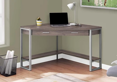 Monarch Specialties Bureau, Bureau À Domicile, Coin, Tiroirs De Rangement, 42"l, Travail, Ordinateur Portable, Métal, Stratifié, Brun, Gris, Contemporain, Moderne