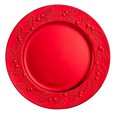 Holiday Time 13-Inch Embossed Charger Red