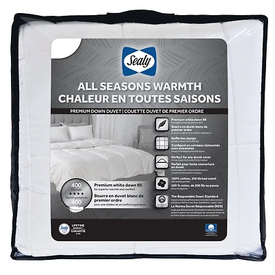 Sealy All Seasons Down Duvet, King- Cotton Baffle Box Design Cover, Down Feather Fill